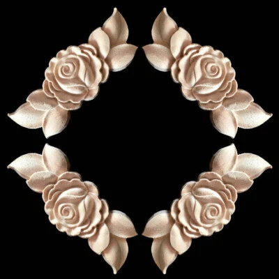 4x Estatuilla de madera tallada con apliques de flores para muebles decoración sin pintar Foto 1 de 4