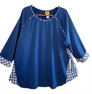Ruby Rd NWT $64 A Line Pleat Back Round Hem 3/4 Sleeve Stretch Top Plus 2X Blue - Picture 1 of 18