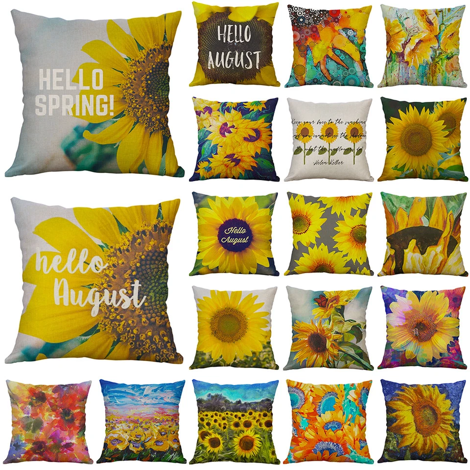 Sunflowers Throw Pillow case Sofa Couch Car Home Decor Square Cushion Cover - Image 1 of 4