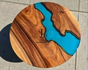 Round Epoxy Table Dining, sofa Live Edge Walnut Wood Table Custom Order - Picture 1 of 2