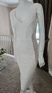 BCBG MAX AZRIA Beige Lace Inset Panel Ivory Sheath Dress  Size Small $268 - Picture 1 of 10