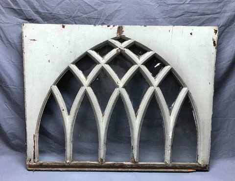 Antique Gothic 15 Lite Arched Glass Top 30x39 Window Sash Vintage Old 245-23B Cover