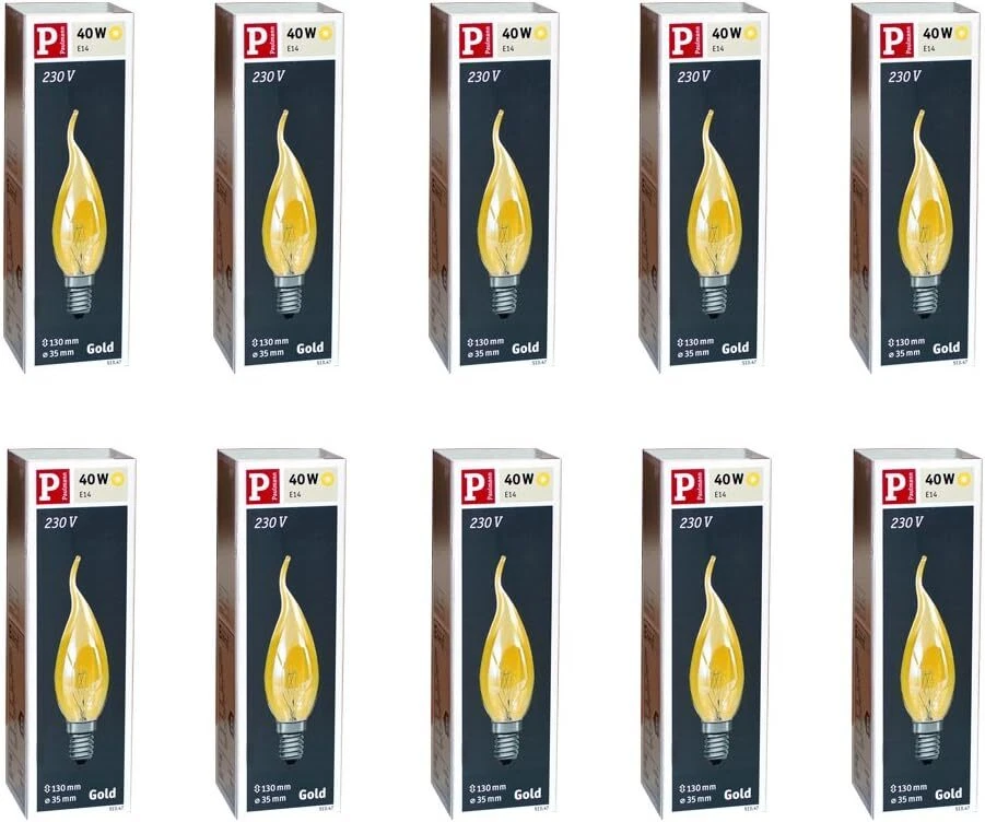 10-Pack of Paulmann 40W SES E14 Gold Bent Tip Flared Candle Dimmable Warm Whi... - Image 1 of 1