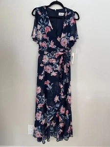 NEW $178 ELIZA J Womens 6 Petite Butterfly Sleeve Surplice Neck Hi lo Dress - Picture 1 of 9