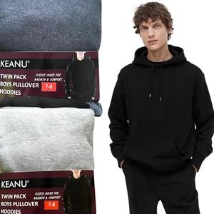 Kids Boys 2 pack Pullover Fleece Hoodies Hoody Pockets School PE Unisex Cosy Top - Picture 1 of 8