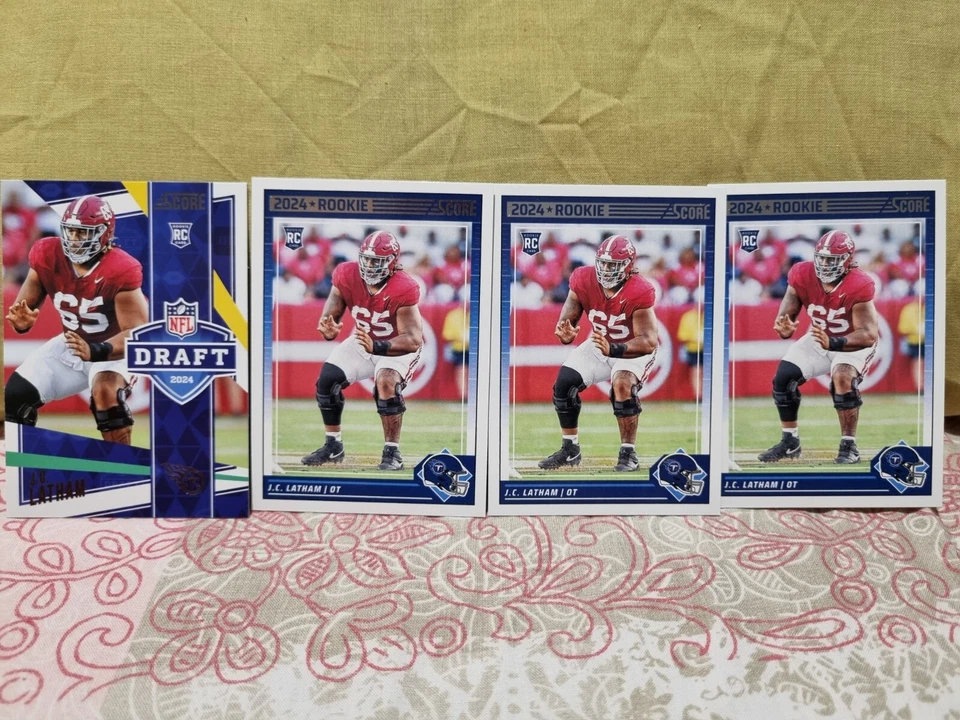 (4) J.C. Latham 2024 PANINI SCORE ROOKIE CARD LOT #318 TENNESSEE TITANS R1 Pick7 - Image 1 of 1