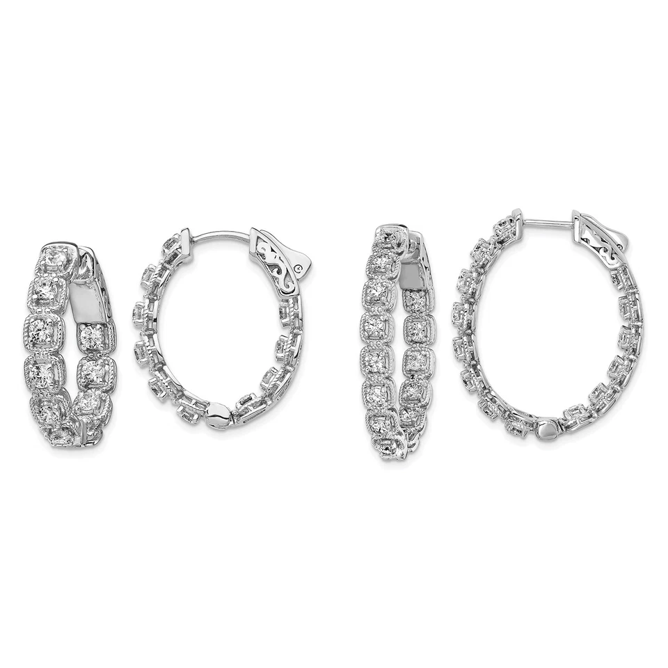 Argento Sterling 2.5mm Zirconia Cubica Halo IN & Fuori Ovale a Cerchio - 22mm - Immagine 1 di 1