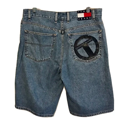 Pantalones Cortos De Colección Años 90 Y2K Tommy Hilfiger Jean Pantalones Cortos Denim Estampado Bolsillo Para Hombre Talla 38 Foto 1 de 4