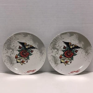 Two (2) Ed Hardy Tattoo Motif Collectible Plates Eagle Rose True Anchor 8 1/2” - Picture 1 of 8