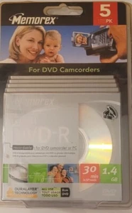Memorex 5 Pack Mini DVD-R For DVD Camcorders 1.4GB 30min 4X NIOP - Picture 1 of 2