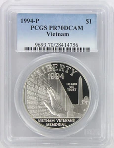 1994-P Vietnam Memorial Silver Commemorative Dollar PR70DCAM PCGS Proof 70 DC - Picture 1 of 2