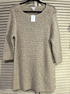 NWT J Jill Sweater Women's Size Medium M Beige Open Knit 100% Cotton - Picture 1 of 9