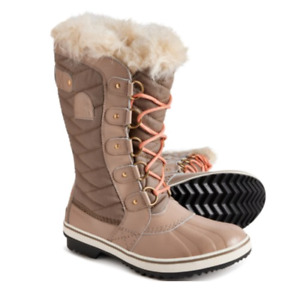 Sorel Tofino II Faux Fur Lined Waterproof Boot Lace Up Taupe Gray Pink Quilted