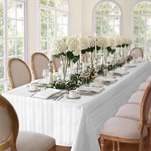 Denley Stripe Jacquard Fabric Tablecloth 60" x 102" White - Picture 1 of 2