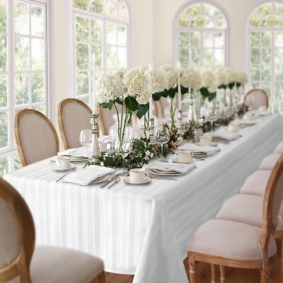 Denley Stripe Jacquard Fabric Tablecloth 60" x 102" White - Image 1 of 2