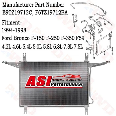 ASI A/C Condenser for Ford Bronco F150 F250 F350 Super Duty F59 5.8L 1994-1998 - Imagem 1 de 4