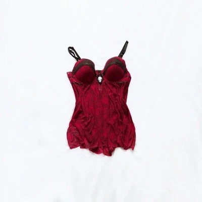 Lencería Babydoll Fluida Bustier Malla Floral Roja Negra Secret Treasures Talla XL Foto 1 de 4