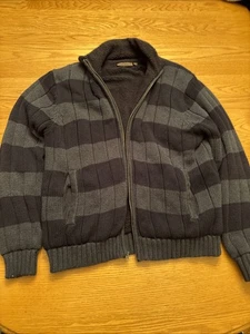 Sebastian Cooper Herren L Pullover Full Zip schwarz gestreift blau gefüttert Baumwolle - Bild 1 von 4