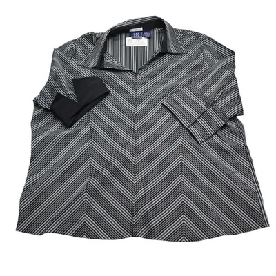 DCC Shirt Womens 2X Gray Quarter Sleeve Roll Tab Button Full Zip Herringbone - Image 1 of 4