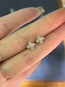 18K Gold Lab-Created Synthetic Women's Golden Clover Earrings Gift - Picture 1 of 1