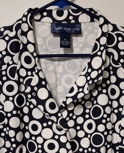 SUSAN GRAVER BLACK WHITE ABSTRACT CIRCLES POLKA DOTS  JACKET BLAZER TOP XL EUC - Picture 1 of 7