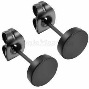 Men's Punk Rock Black Stainless Steel Barbell Ear Studs Charm Earrings 3-14mm