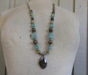 Labradorit verstellbare Hanf Halskette mit Amazonit Jade Tigerauge Edelstein Perlen - Bild 1 von 12