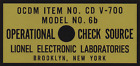 Check Source Label, Lionel Cd V-700 Model 6B Geiger Counter, Cdv-700, Cdv 700