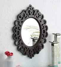 Engineered Wood Oval Decorative Wall Mount Mirror (18 X 14 Inch, Brown),