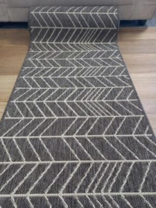 Rubber Back Hall Runner Flat-weave Gest Metal 67cm wide Herringbone by the Meter - Picture 1 of 5