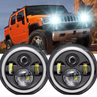 For Hummer H2 2003-2009 Pair DOT 7 inch Round LED Headlights DRL High Low Beam - Image 1 of 4