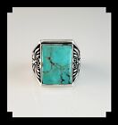 Navajo Style Men's Sterling and Kingman Turquoise Ring Size 13 1/2
