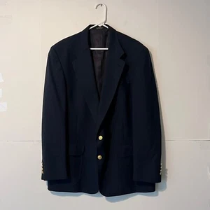 Robert Stock Mens Jacket Blazer Size 46L Dark Navy Blue Worsted Wool Sports Coat - Picture 1 of 9
