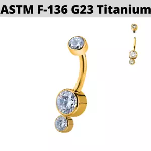 14G G23 PVD Titanium Internally Threaded Dual CZ Cluster NAVEL BELLY BUTTON RING - Picture 1 of 1