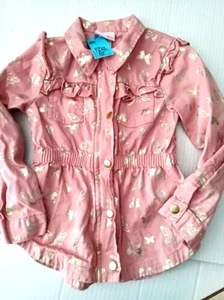 Little Lass Children's Girl's Size 6 Pink W/ Shiny Gold Butterflies Top Cotton - Picture 1 of 22