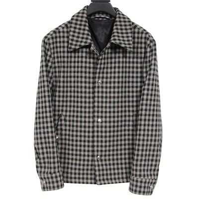 Chaqueta Ami Gingham Botón a Presión Pequeña Gris Negro Lana Cuello Forrado Abrigo Foto 1 de 4