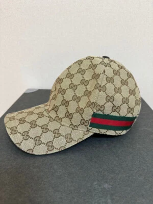[Excellent] GUCCI Authentic Baseball Cap Men's Beige GG Campus Size L 59cm - Image 1 of 4