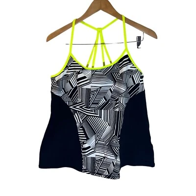 Lane Bryant LIVI Active Top 14/16 Blanco y Negro Abstracto Verde Lima Correas Foto 1 de 4