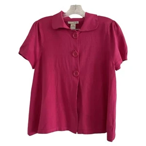 EVIE Petite Women’s Pink 3 Button Collared Slit Short Sleeve Shirt-PETITE MEDIUM - Picture 1 of 7