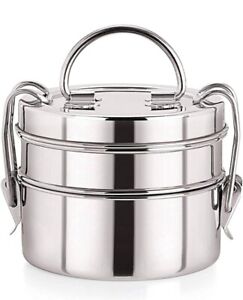 Stainless Steel Traditional Tiffin Box, Lunch Box, Clip Carrier 2 Containers