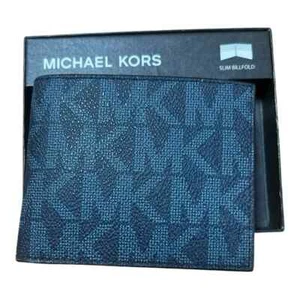 Cartera Michael Kors Jet Set Para Hombre Doble Plegable Delgada Logo 6 Tarjetas Azul Almirante Nueva con Etiquetas $98 - Imagen 1 de 2