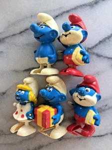 Vintage Schlumpf Rampe Walker Spielzeug Menge 5 Opa Schlumpfette funktioniert nicht super - Bild 1 von 1