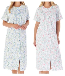 Slenderella Ladies Short Sleeve Jersey Nightdress Floral Button Down Nightie - Picture 1 of 25