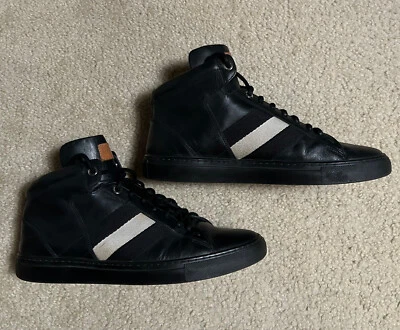 Zapatillas deportivas BALLY Hedern de cuero de caña alta 10 D, zapatos con cordones a rayas blancas medias para hombre Foto 1 de 4