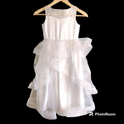 Bonnie Jean Flower Girl Dress Girls size 7  Wedding Bridal WHITE sleeveless - Image 1 of 4