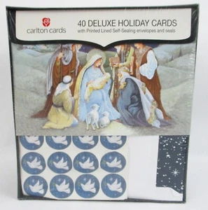 40 Deluxe Christmas Greeting Cards Carlton Nativity Baby Jesus Manger Holiday - Picture 1 of 2