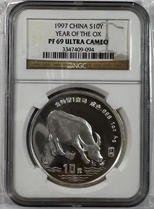 1997 China S10Y Lunar Ox Proof 1 oz Silver Coin NGC PF69 UC - Picture 1 of 4