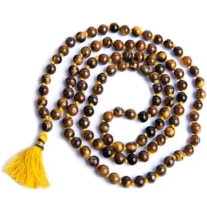 TIGERAUGE EDELSTEIN JAPA MALA ROSENKRANZ 108 +1 PERLE YOGA HINDU GEBET MEDITATION UK - Bild 1 von 3