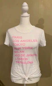 Sundry White S/S Tee T Shirt Women’s 1 Small LA Paris London Tokyo NYC Tie front - Picture 1 of 5