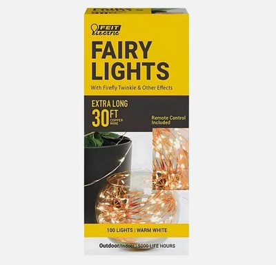 Feit Electric 30 Ft Fairy Lights With Remote Copper Wire Warm White 100 LEDs Ind - Image 1 of 4